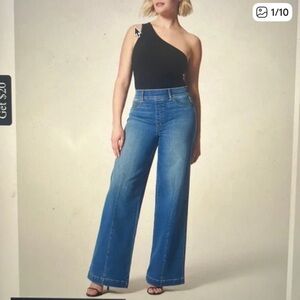SPANX Women's Wide Leg Jeans Seamed Front StretchVintage Indigo Size L EUC